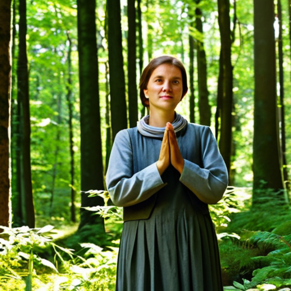 무속 신앙의 미래 전망 - Nature Spirituality**

"A woman fully clothed in modest, earth-toned clothing stands in a lush Germa...