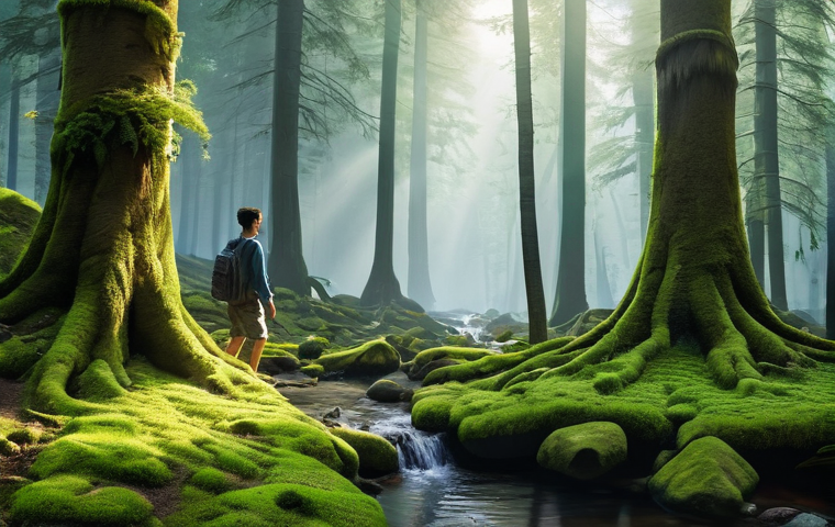 무속 의식과 자연 보호 - **Prompt 1: The Quiet Listener in Nature**
    A serene, adult woman, aged around 30-40, with gentle...