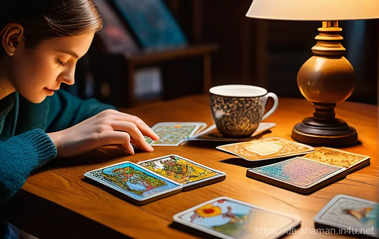 무속과 사주풀이의 관계 - An adult, gender-neutral individual, dressed in modest, earth-toned clothing like a linen tunic and ...