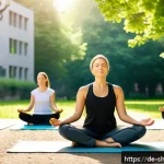 Home 23 유명 무속인 인터뷰 - A serene urban meditation scene set in a modern Berlin park during early morning light, featuring a ...