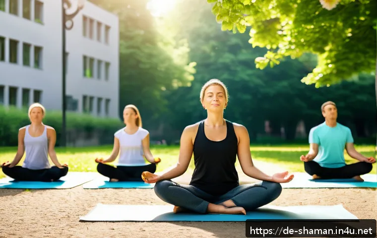 유명 무속인 인터뷰 - A serene urban meditation scene set in a modern Berlin park during early morning light, featuring a ...